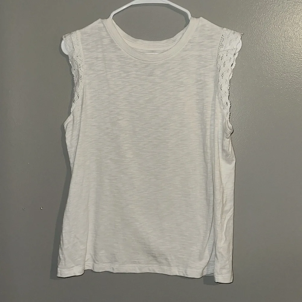 Sonoma White Lace Flutter Sleeve Top Small | Preppy Cottagecore Feminine Tee - Picture 2 of 6